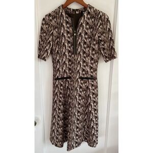 W By Worth Brown/Black/White Geometric Sheath‎ Midi Short Sleeve Dress Size 2